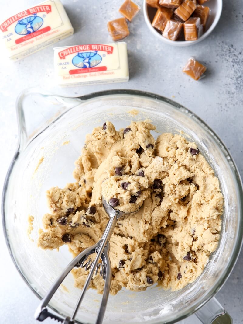 Caramel Stuffed Chocolate Chip Cookies