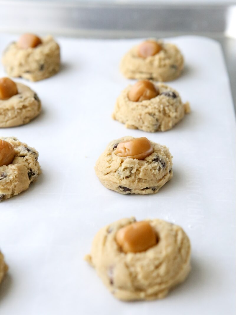 Caramel Stuffed Chocolate Chip Cookies