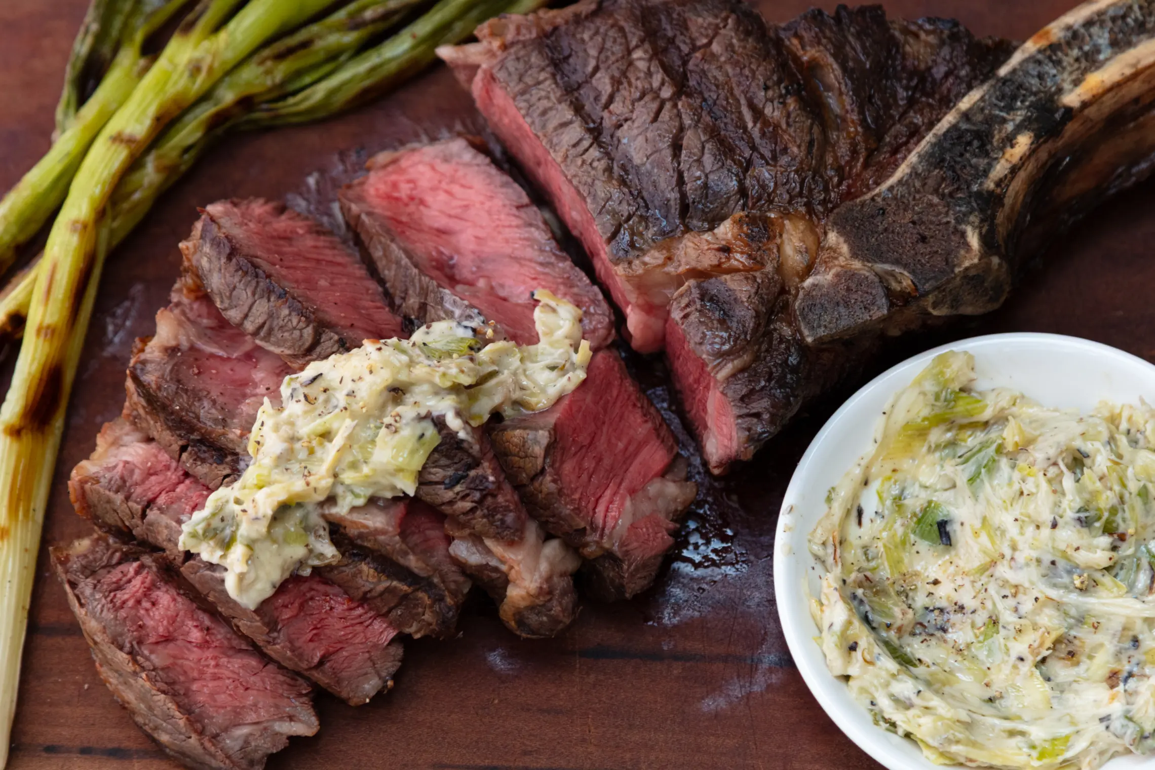 Grilled Ribeye Steak and Scallion Butter