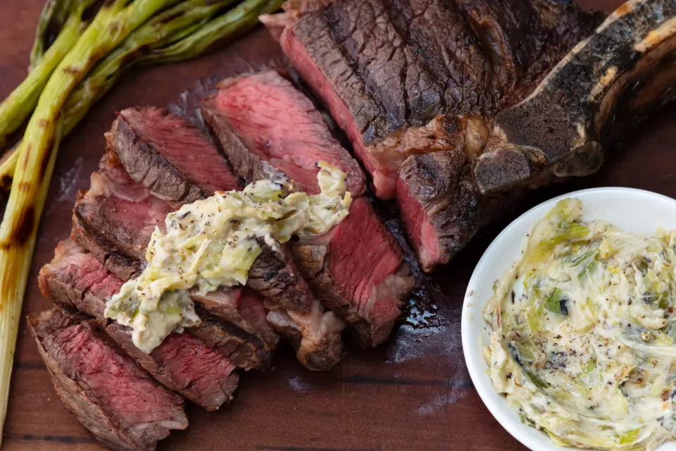 Grilled Ribeye Steak and Scallion Butter