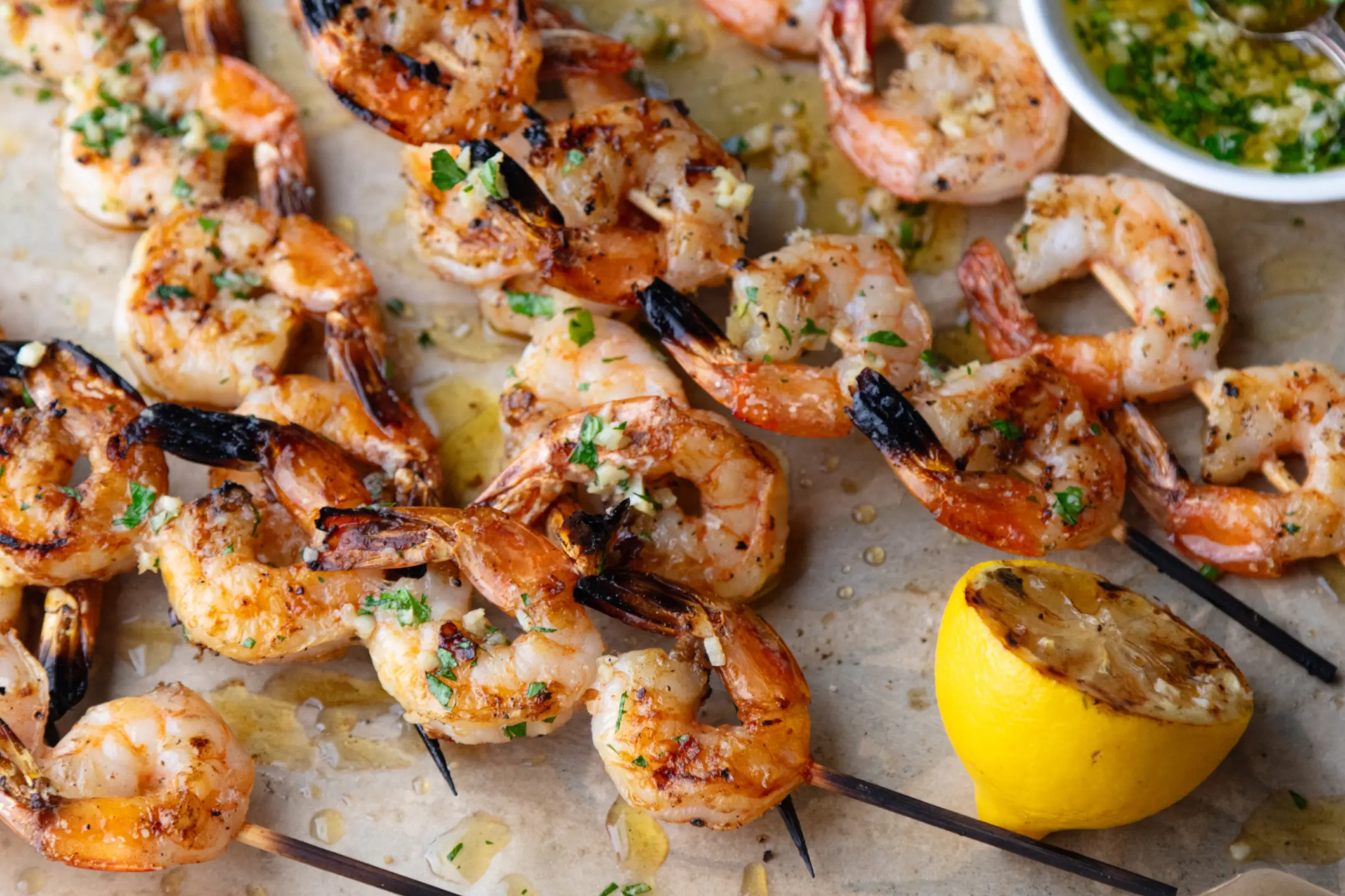 Grilled Shrimp Skewers with Garlic Parmesan Butter