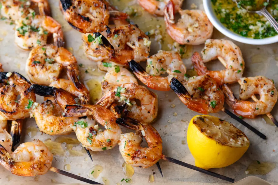Grilled Shrimp Skewers with Garlic Parmesan Butter