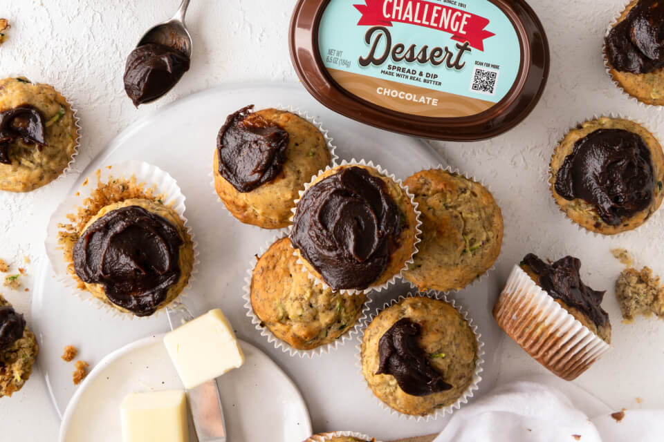 Banana Zucchini Muffins Spread with Chocolate Butter