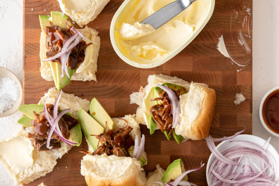 BBQ Brisket Sliders with Avocado and Red Onion