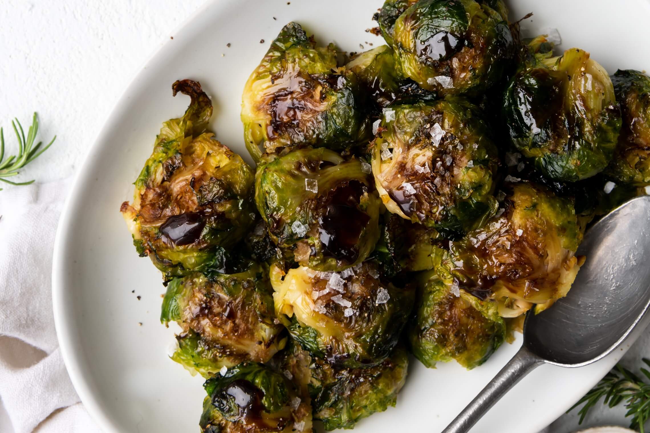 Smashed Brussels Sprouts with Honey Butter Balsamic Glaze