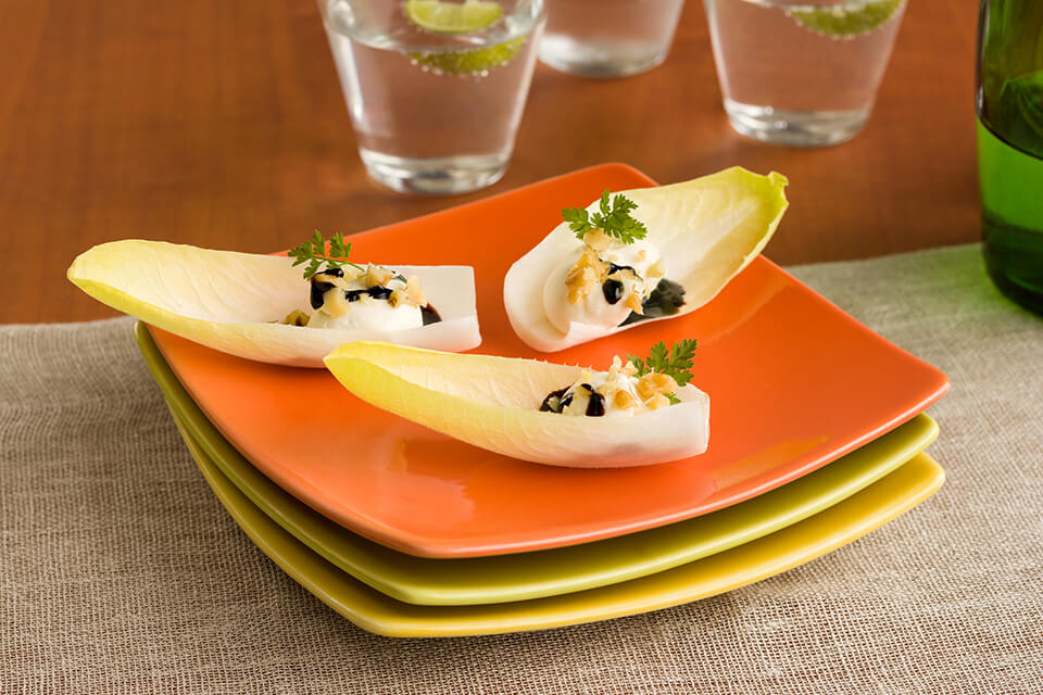 Cheese Stuffed Endive Topped with Balsamic Orange Reduction