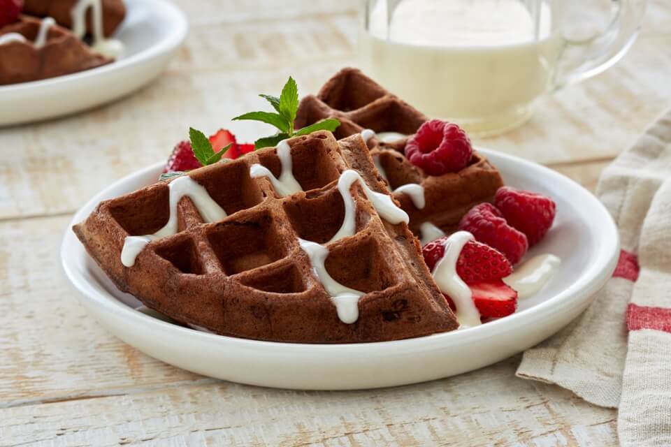 Chocolate Waffles with Berries and Cream Cheese Topping