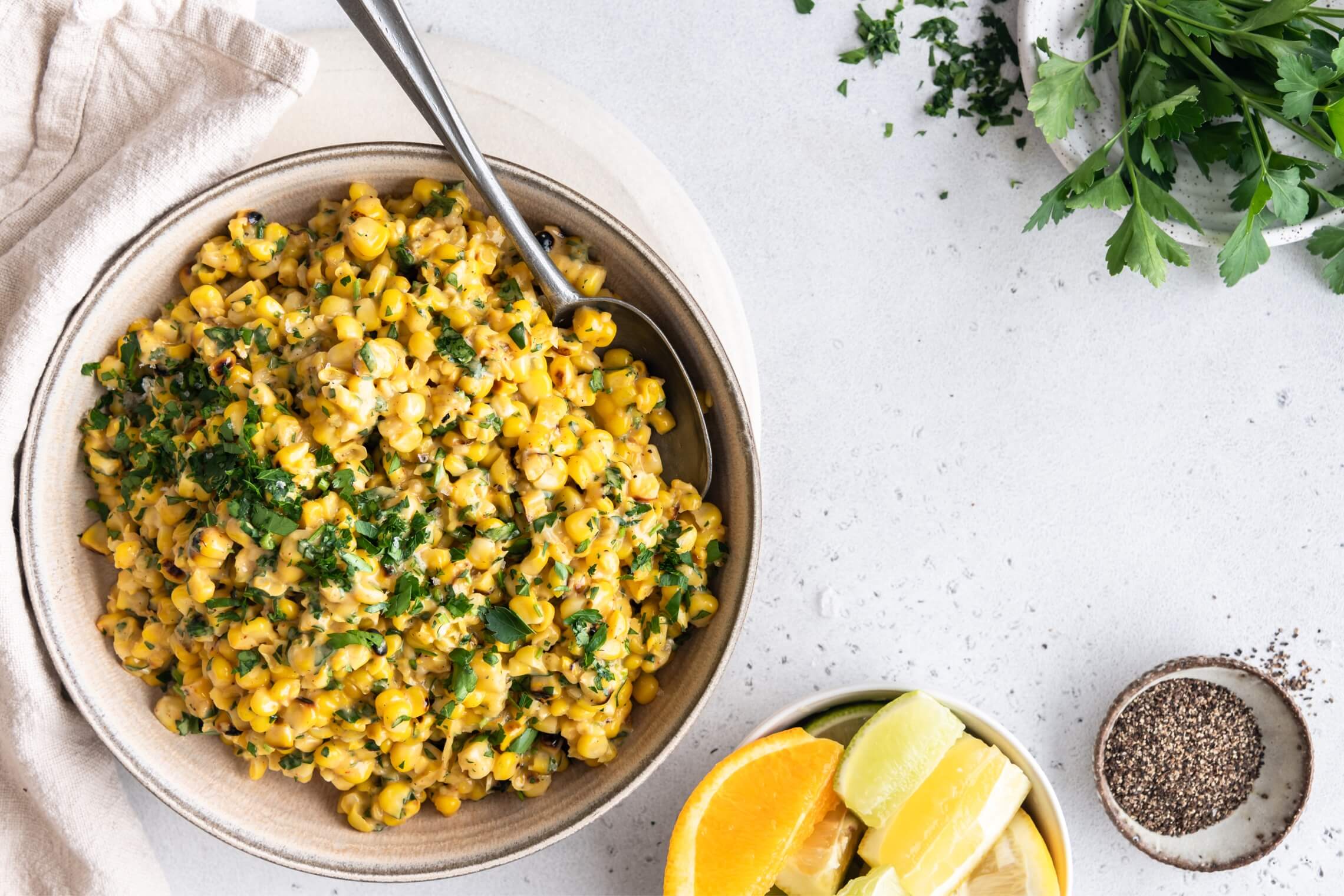 Grilled Corn Salad with Creamy Citrus Dressing and Herbs