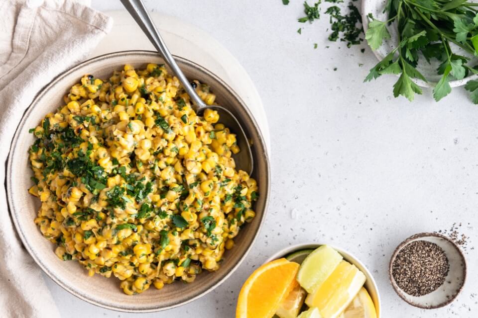 Grilled Corn Salad with Creamy Citrus Dressing and Herbs