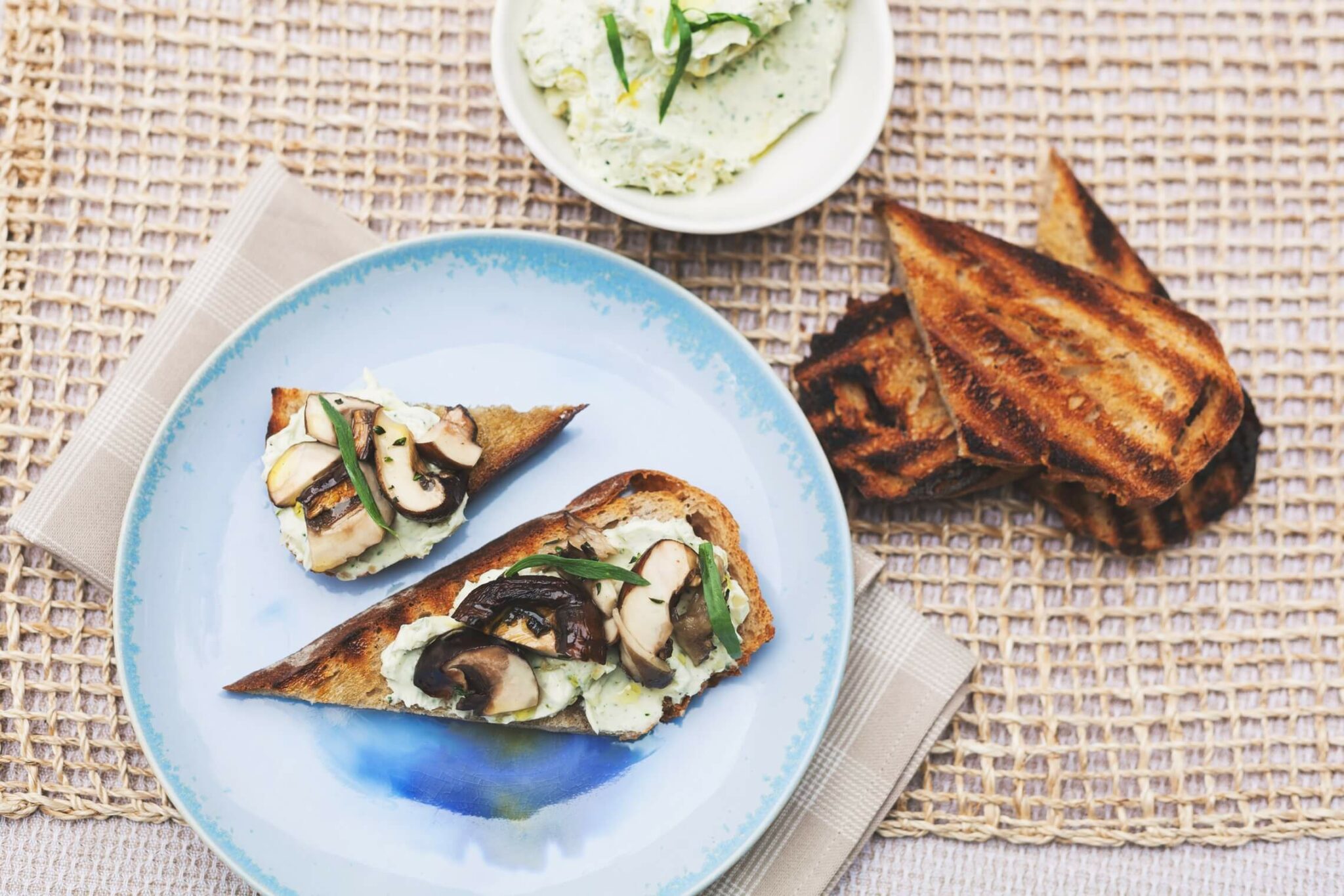 Grilled Mushroom Toast with Roasted GarlicTarragon Cream Cheese