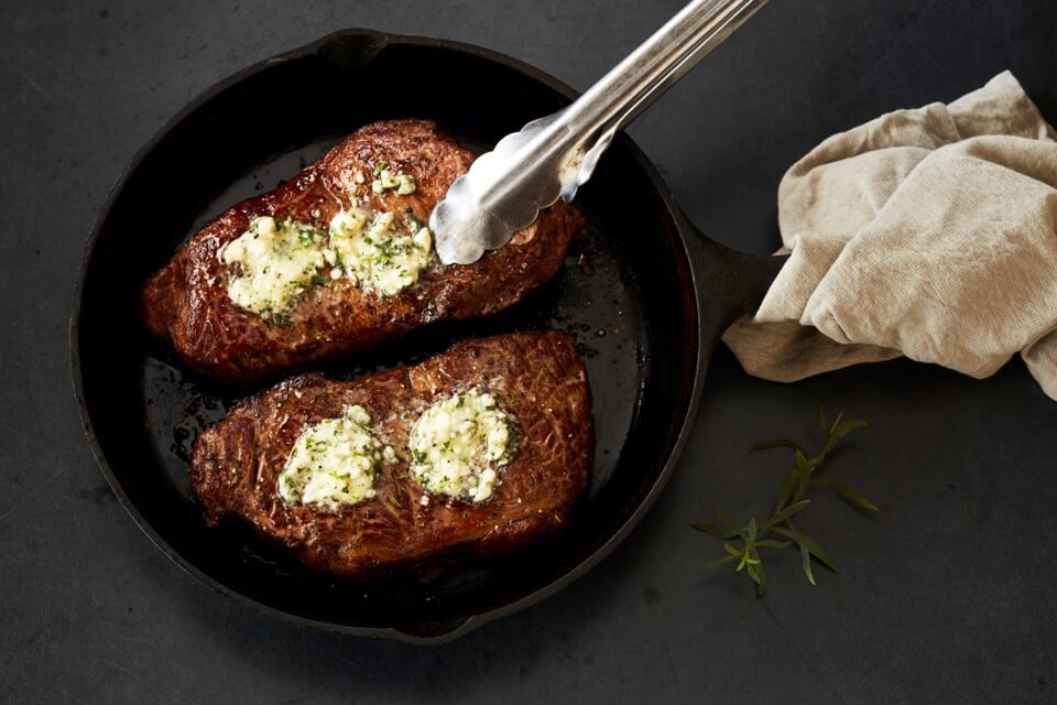 Grilled New York Steak with Blue Cheese-Tarragon Butter