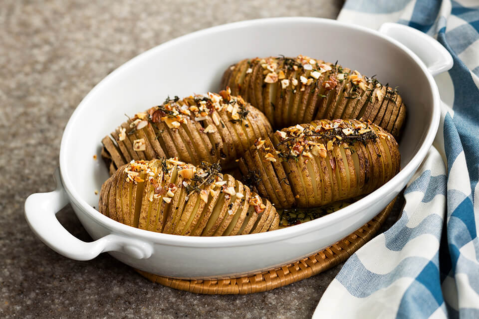 Hasselback Potatoes with Thyme and Almonds
