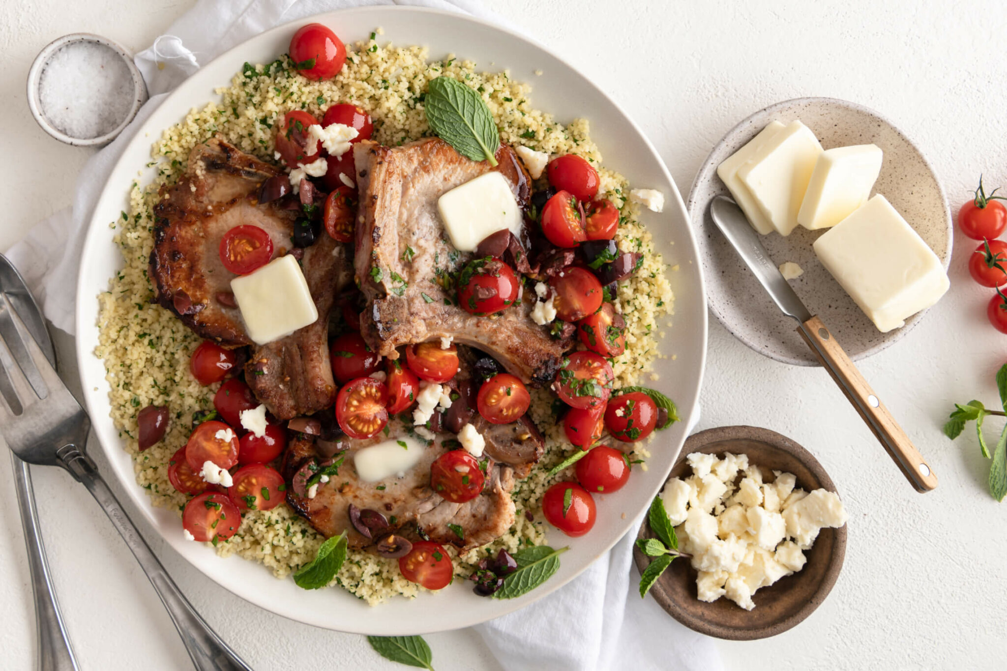 Pork Chops With Cherry Tomatoes, Feta And Olives - Challenge Dairy