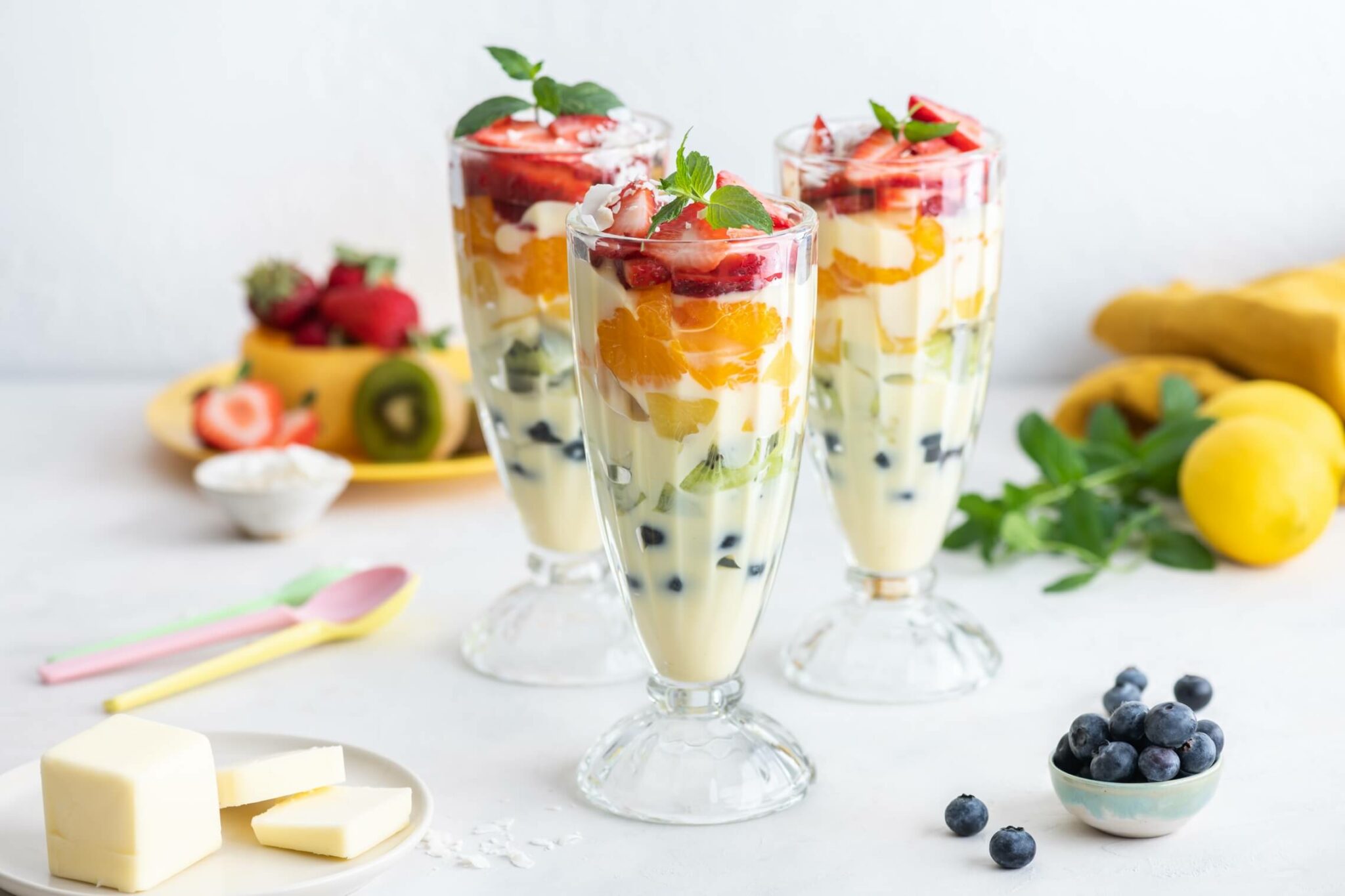 Rainbow Fruit Parfait with Lemon Pudding Challenge Dairy
