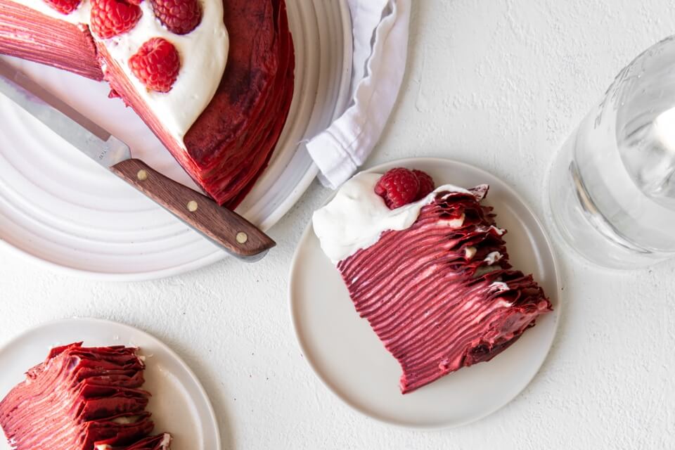 Red Velvet Crêpe Cake with White Chocolate Pastry Cream