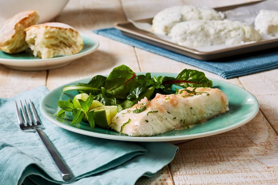 Salt-Crust Halibut Steaks with Mojito Butter