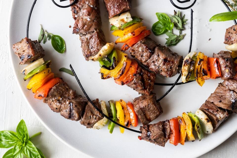 Mesquite Grilled Steak and Vegetable Kabobs with Garlic Butter