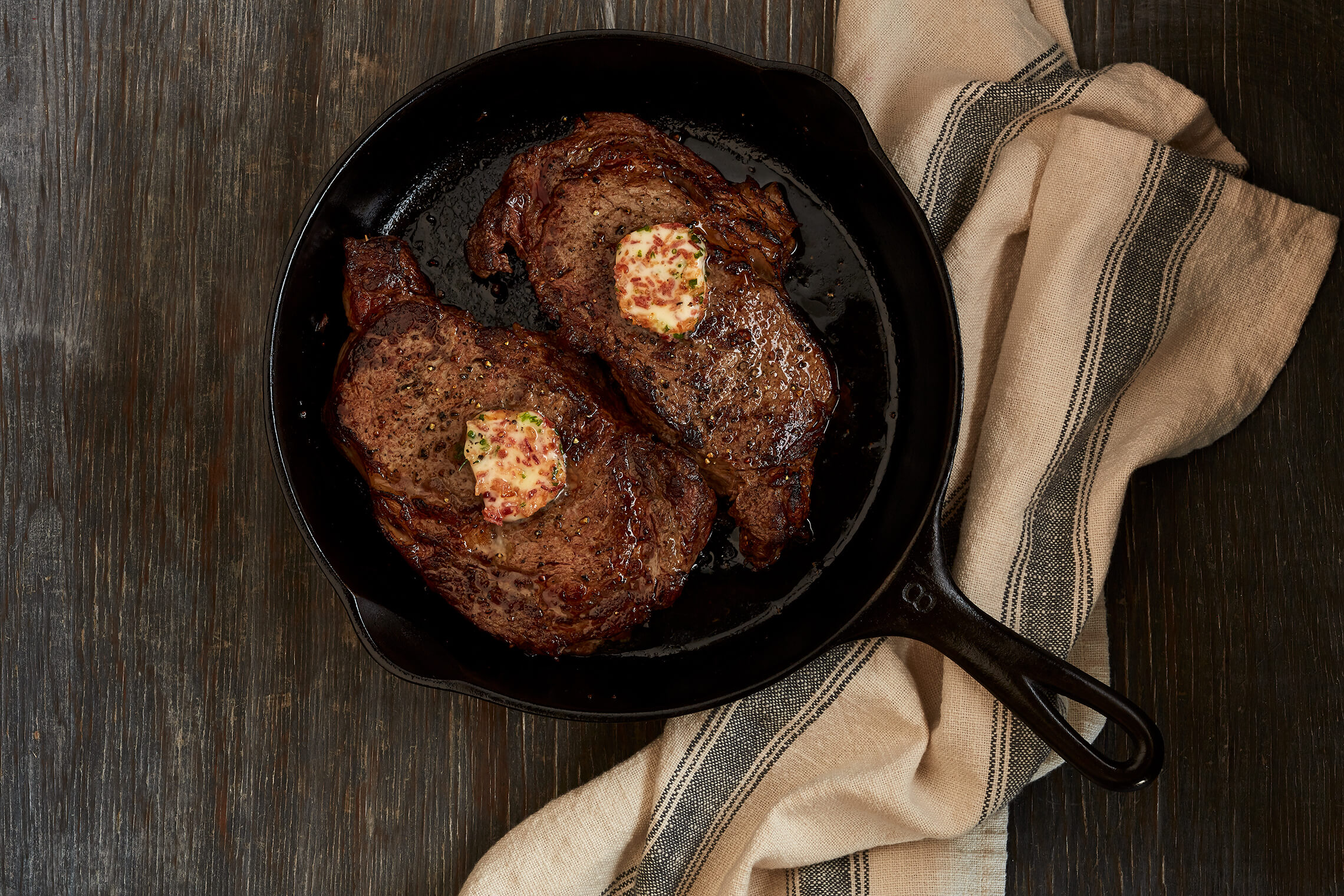Steaks with Bacon Chive Butter