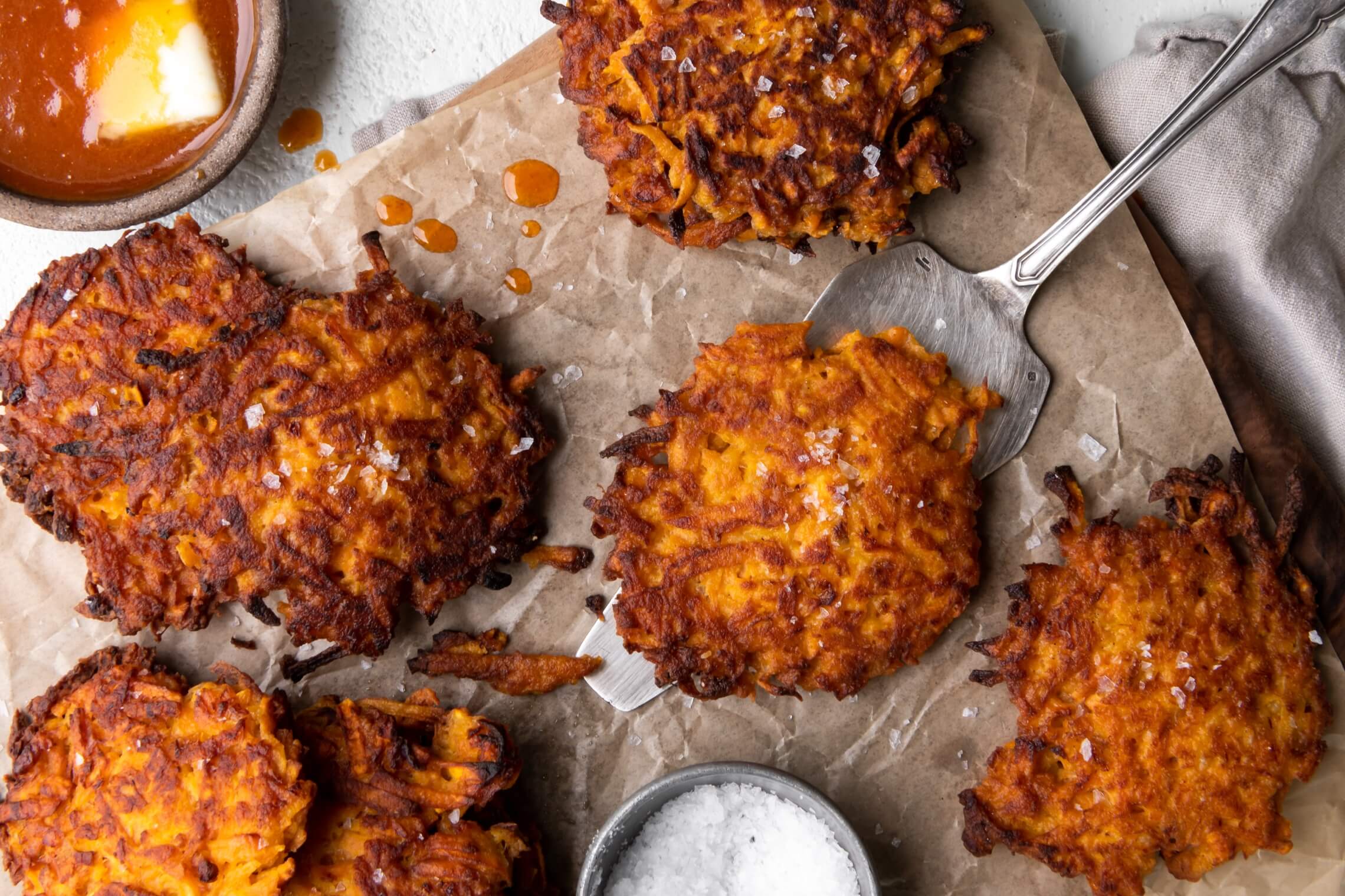 Sweet Potato Fritters with Hot Honey Butter