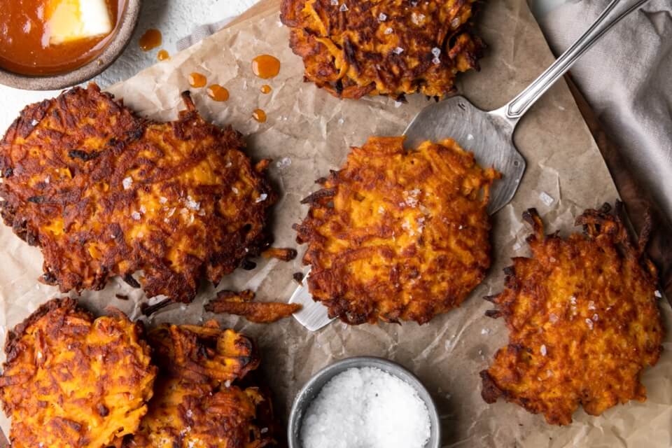 Sweet Potato Fritters with Hot Honey Butter